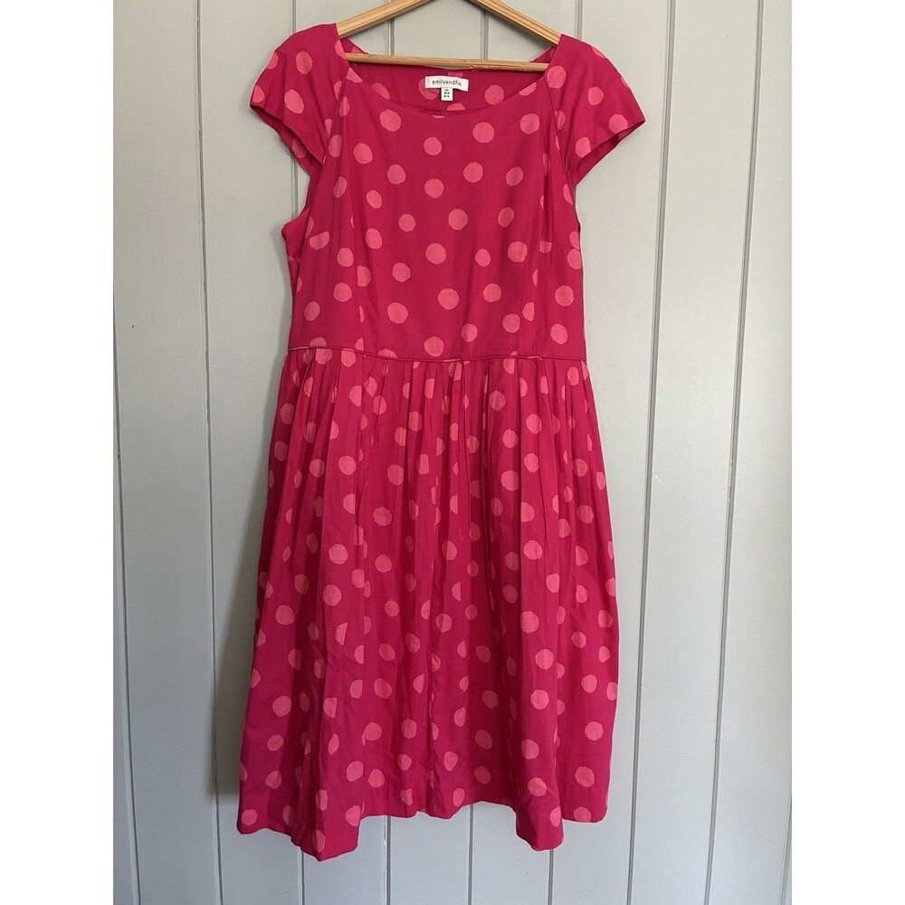 Emily and Fin Dress XXL Fit & Flare Polka Dot Knee Length Retro Pink Sleeveless
